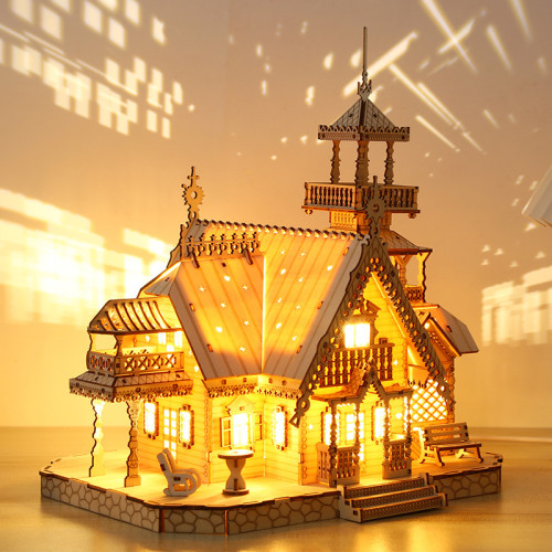 跨境新品 3D立體拼圖 木制玩具 益智拼裝玩具DIY創意 復古別墅