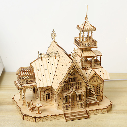 跨境新品 3D立體拼圖 木制玩具 益智拼裝玩具DIY創意 復古別墅