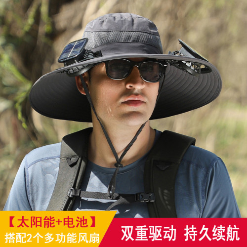 可充電大風力挖洞式風扇涼帽子男士戶外休閒太陽能風扇速乾釣魚帽