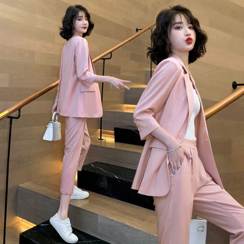 西裝外套女春夏季新款時尚氣質胖mm職業裝休閒網紅西服套裝8019