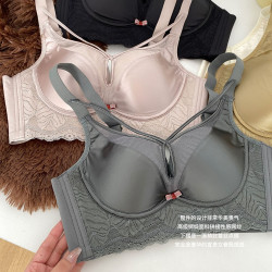 山茶花工廠緞面內衣女士無鋼圈文胸聚攏小胸專用收副乳上托防下垂