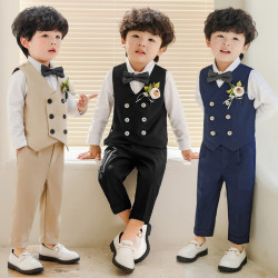 兒童馬甲套裝男童花童婚禮服寶寶周嵗生日小童西服鋼琴演出服