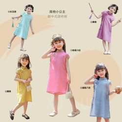 2025夏季裝女童輕薄短袖旗袍兒童寶寶洋氣漢服中國風連衣裙童裝