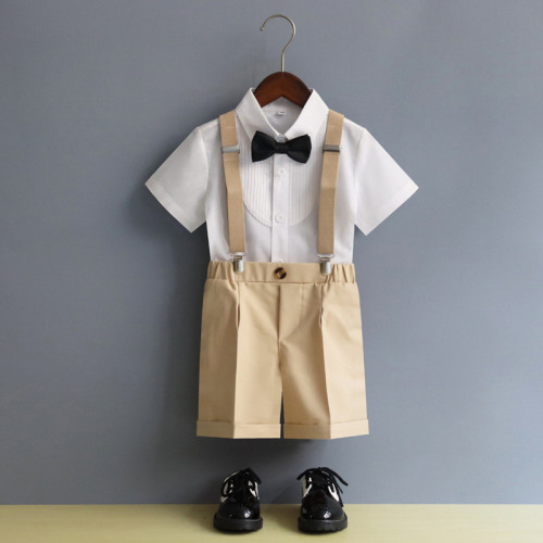 男童背帶褲套裝英倫中小童幼兒園西服演出表演西裝主持人禮服花童