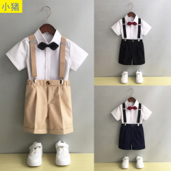 兒童背帶褲套裝中小童幼兒園畢業表演服主持人男童禮服演出服