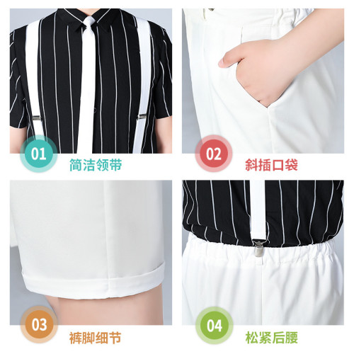 男童禮服夏季新款短袖襯衫加肥背帶褲套裝胖版兒童主持演出服