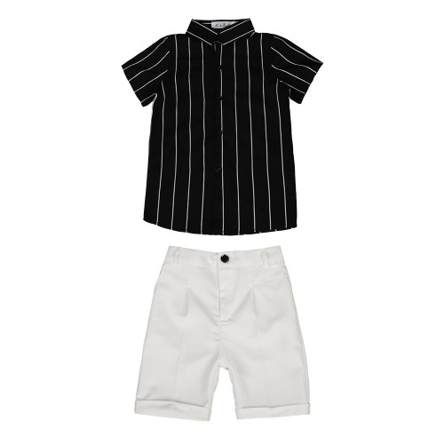 男童禮服夏季新款短袖襯衫加肥背帶褲套裝胖版兒童主持演出服