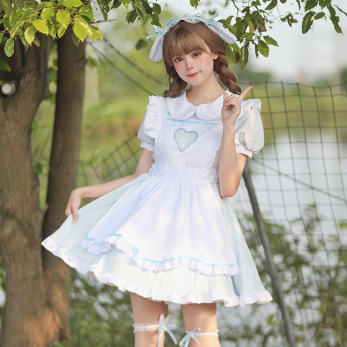 原創 跨境亞馬遜 超萌鏤空愛心兔女僕 洛麗塔COSPLAY演出服大碼