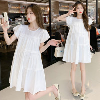 實拍 2023夏款 法式泡泡袖字大擺氣質寬鬆蛋糕字孕婦連衣裙