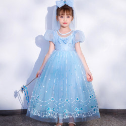 新款愛莎公主裙2024夏季女童冰雪奇緣愛莎連衣裙高級愛莎生日裙子