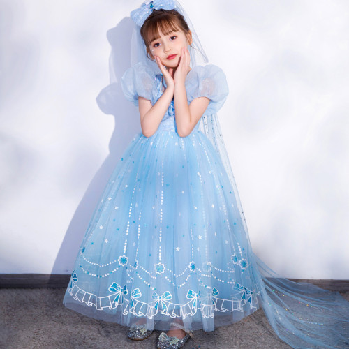 新款愛莎公主裙2024夏季女童冰雪奇緣愛莎連衣裙高級愛莎生日裙子