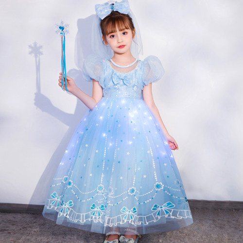 新款愛莎公主裙2024夏季女童冰雪奇緣愛莎連衣裙高級愛莎生日裙子