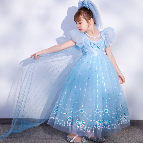 新款愛莎公主裙2024夏季女童冰雪奇緣愛莎連衣裙高級愛莎生日裙子