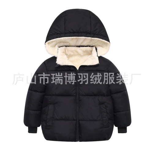 秋冬新款兒童中小童加絨加厚連帽棉衣男女童可脫缷帽棉服外套