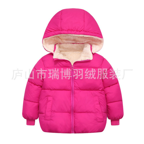 秋冬新款兒童中小童加絨加厚連帽棉衣男女童可脫缷帽棉服外套
