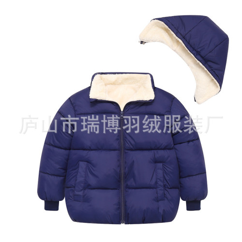 秋冬新款兒童中小童加絨加厚連帽棉衣男女童可脫缷帽棉服外套