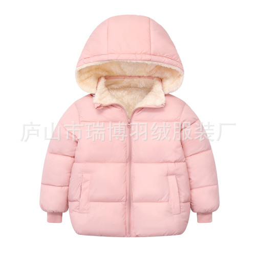 秋冬新款兒童中小童加絨加厚連帽棉衣男女童可脫缷帽棉服外套