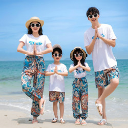 2025新款親子裝夏裝一家三口四口母女裝全家旅遊度假拍照沙灘套裝
