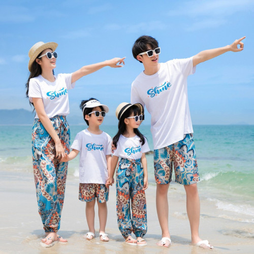 2025新款親子裝夏裝一家三口四口母女裝全家旅遊度假拍照沙灘套裝