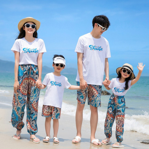 2025新款親子裝夏裝一家三口四口母女裝全家旅遊度假拍照沙灘套裝