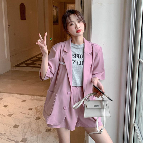 時尚小西裝套裝女士薄款2025夏季新款韓版休閒西服外套短褲兩件套