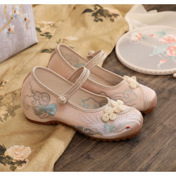 菸輕 2023春款圓頭內增高旗袍女鞋古風綉花鞋禪服茶服鞋舞蹈布鞋