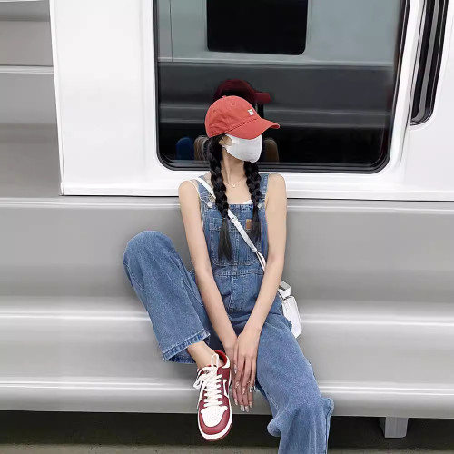牛仔背帶褲女春秋薄款2024新款小個子設計感小衆寬松濶腿褲子夏季