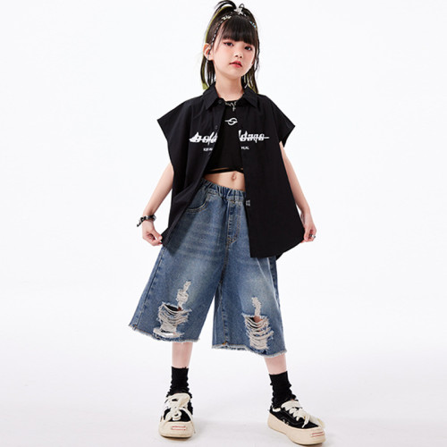 兒童街舞演出服男童嘻哈套裝女童爵士舞服裝酷帥hiphop炸街表演服