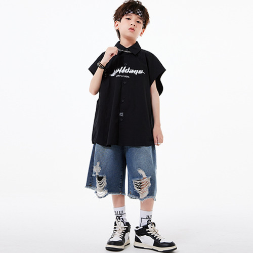 兒童街舞演出服男童嘻哈套裝女童爵士舞服裝酷帥hiphop炸街表演服