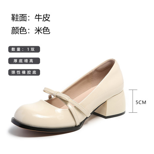 美足動力法式粗跟瑪麗珍鞋女2024夏季新款圓頭中跟百搭淺口單鞋