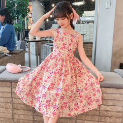 女童夏季全棉連衣裙碎花純棉背心裙田園風中大童小學幼兒園肥洋氣