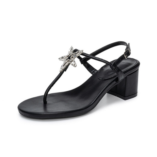 晚晚繁星~2025夏季新款五角星水鑽釦帶夾腳趾粗跟時裝涼鞋女 晚晚繁星~2025夏季新款五角星水鑽釦帶夾腳趾粗跟時裝涼鞋女