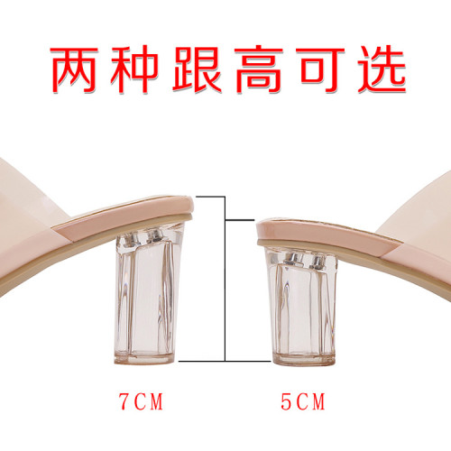 仙女防水台方頭透明粉色TPU新款夏季百搭露趾性感外穿一字拖鞋