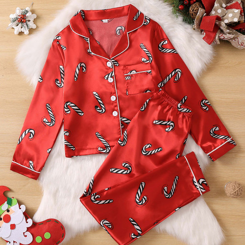 歐美新年親子睡衣套裝仿真絲春秋全家裝聖誕節新款家居服兩件套冬