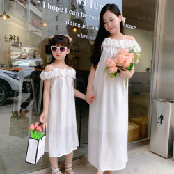 2023夏裝新款親子裝母女裝露肩吊帶裙連衣裙沙灘長裙仙女長裙子