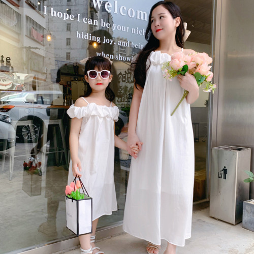 2023夏裝新款親子裝母女裝露肩吊帶裙連衣裙沙灘長裙仙女長裙子