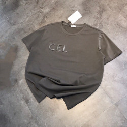 潮牌23夏季CEL凹凸字母鋼印女T恤即墨制造韓版寬松棉質純色短袖