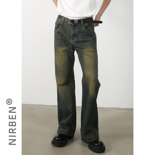 nirben牛仔|新品顯瘦高微喇叭VIBE風水洗做舊寬松牛仔褲長褲男潮