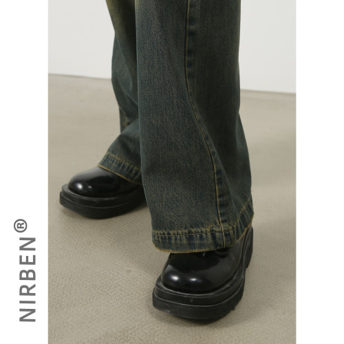 nirben牛仔|新品顯瘦高微喇叭VIBE風水洗做舊寬松牛仔褲長褲男潮
