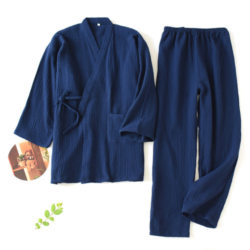 春夏款情侶棉浴衣日式和服睡衣棉紗縐布女士七分袖長褲家居服套裝
