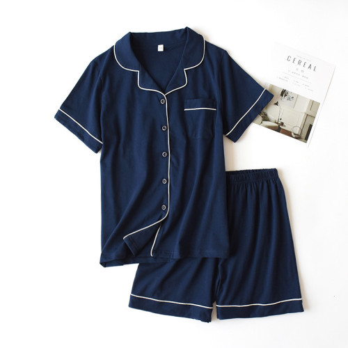新款棉情侶睡衣女夏季短袖春秋男士居家服薄款家居服套裝