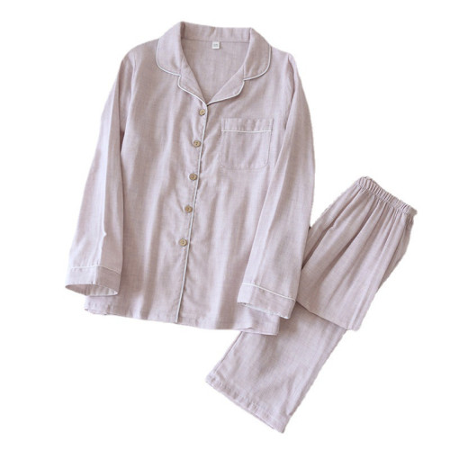 男女睡衣棉家居服簡約新款春秋季色紡紗睡衣情侶棉套裝