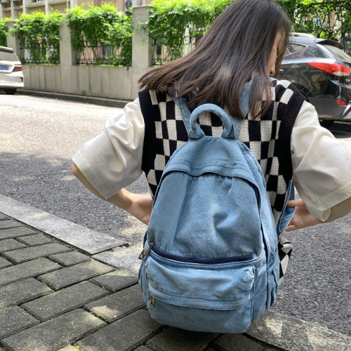 書包女ins風 日系睿營慵懶風水洗牛仔高中生後背包大學生帆布雙肩包