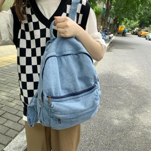 書包女ins風 日系睿營慵懶風水洗牛仔高中生後背包大學生帆布雙肩包