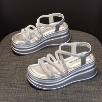 羅馬涼鞋女2026年夏季新款水鑽時尚百搭厚底增高小個子休閒涼鞋