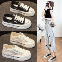 厚底松糕小白鞋女夏季2026年新款百搭帆布網面運動休閒水鑽板鞋潮