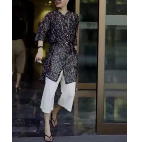 23369大愛美依緣2025夏季新款時尚雪紡長衫休閒直筒七分褲顯瘦女