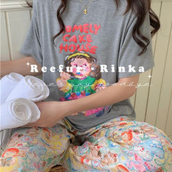 Reefur Rinka梨花家睡衣女卡通可愛圓領套頭蛋糕娃娃印花短袖長褲