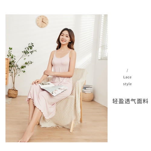 一體式帶胸墊免穿內衣居家睡裙性感吊帶背心打底衫加長大碼睡衣夏