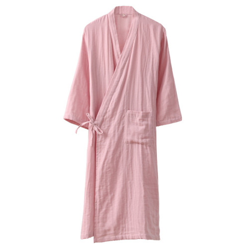 春夏純棉A類三層紗布中式偏襟浴袍浴衣睡袍家居服寬松男女情侶